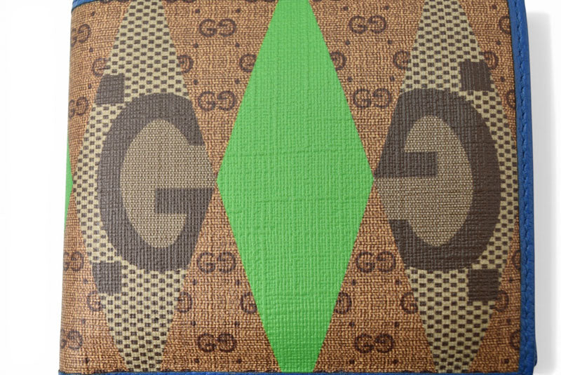 グッチ 財布 メンズ GUCCI 折財布 GGランバス プリント ブラウン/ブルー 673000【中古】