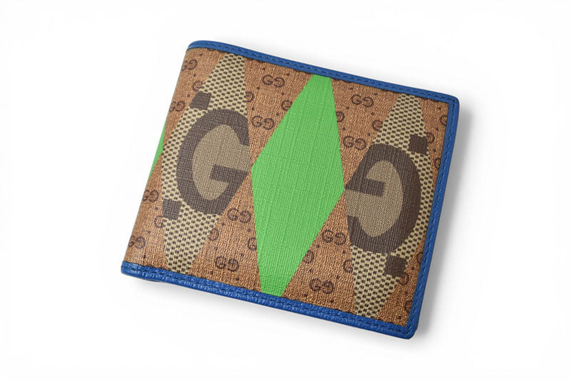 グッチ 財布 メンズ GUCCI 折財布 GGランバス プリント ブラウン/ブルー 673000【中古】