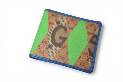 グッチ 財布 メンズ GUCCI 折財布 GGランバス プリント ブラウン/ブルー 673000【中古】