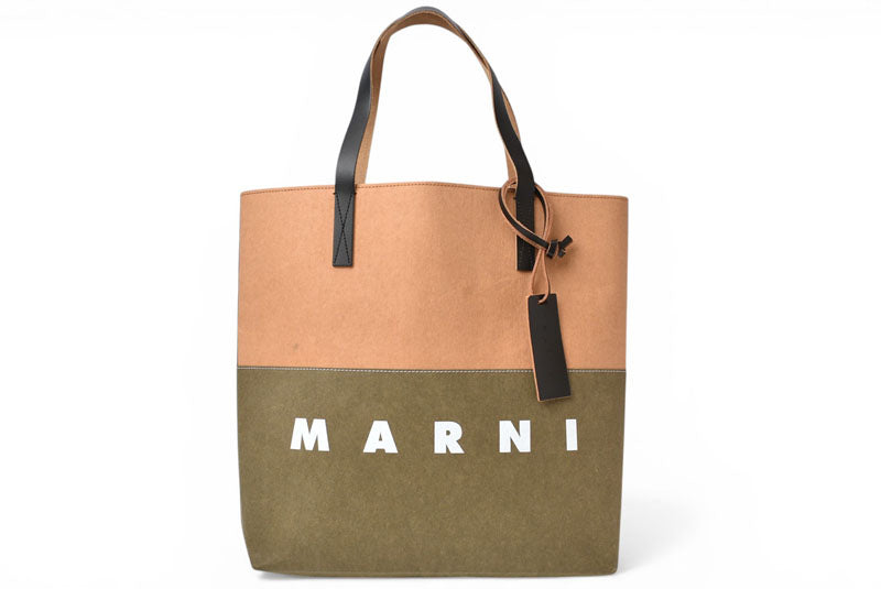 マルニ トートバッグ ペーパーショッピングバッグ MARNI A4対応 レディース メンズ ユニセックス バイカラー ブラウン カーキ【中古】