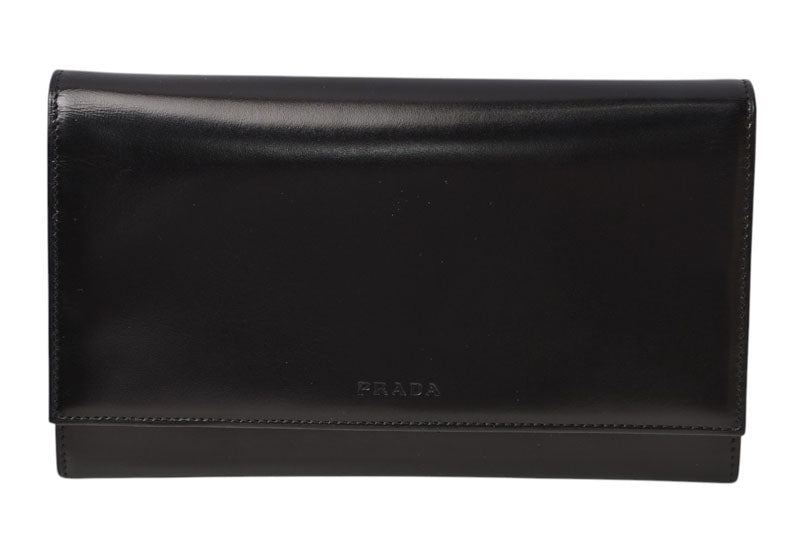 プラダ 美品 財布 PRADA 長財布 1M0608 VITELLO/レザー NERO/ブラック ヴィンテージ【中古】