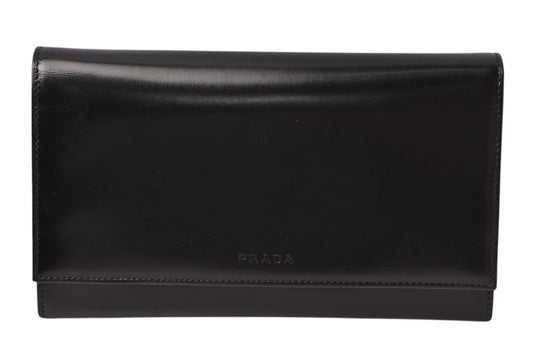 プラダ 美品 財布 PRADA 長財布 1M0608 VITELLO/レザー NERO/ブラック ヴィンテージ【中古】