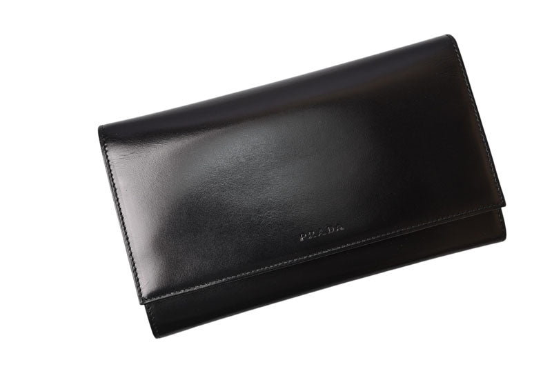 プラダ 美品 財布 PRADA 長財布 1M0608 VITELLO/レザー NERO/ブラック ヴィンテージ【中古】
