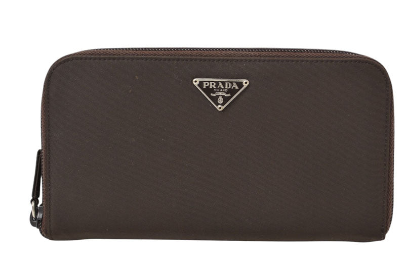 プラダ アウトレット 財布 PRADA 長財布/ラウンドファスナー M506 TESSUTO/テスート ダークブラウン【中古】