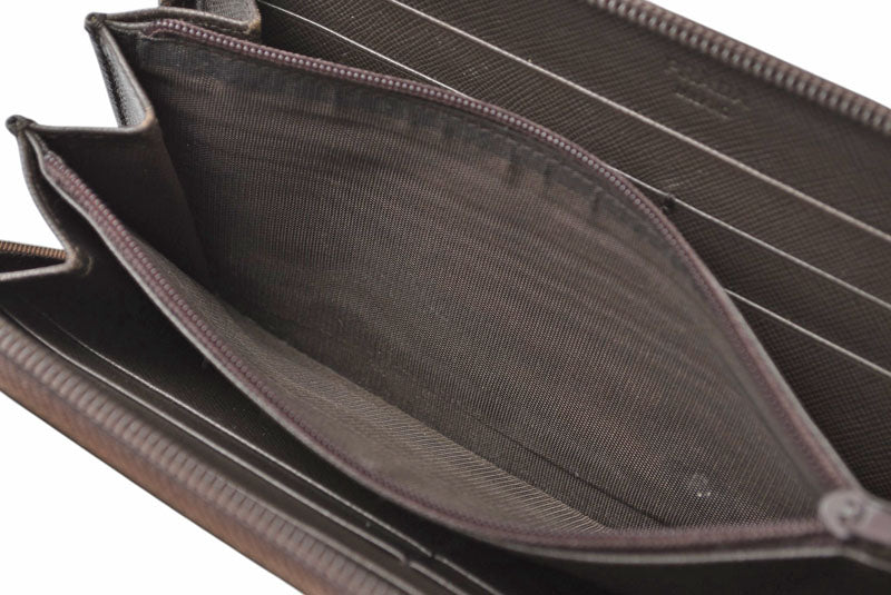 プラダ アウトレット 財布 PRADA 長財布/ラウンドファスナー M506 TESSUTO/テスート ダークブラウン【中古】