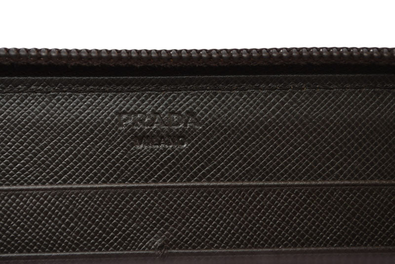 プラダ アウトレット 財布 PRADA 長財布/ラウンドファスナー M506 TESSUTO/テスート ダークブラウン【中古】