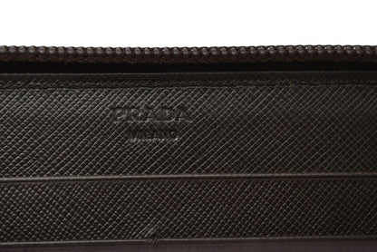 プラダ アウトレット 財布 PRADA 長財布/ラウンドファスナー M506 TESSUTO/テスート ダークブラウン【中古】