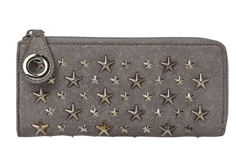 ジミーチュウ 財布/L字ファスナー JIMMY CHOO 財布 レザー スタースタッズ チャコールグレー【中古】