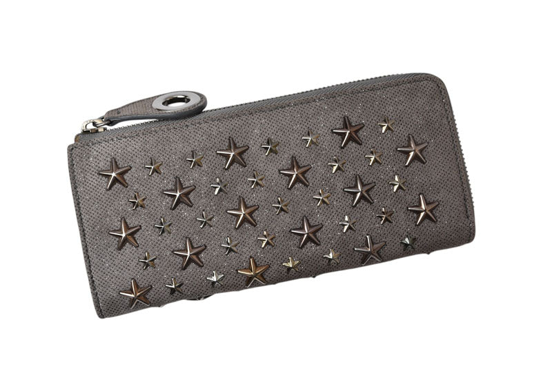 ジミーチュウ 財布/L字ファスナー JIMMY CHOO 財布 レザー スタースタッズ チャコールグレー【中古】