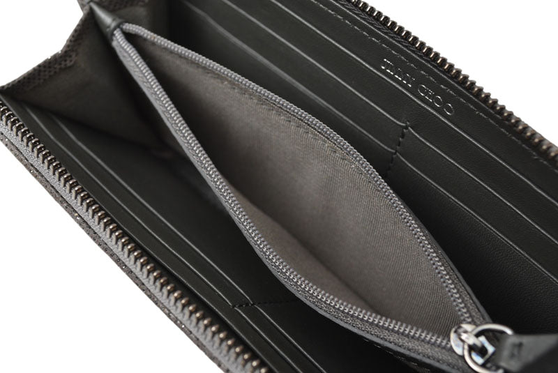 ジミーチュウ 財布/L字ファスナー JIMMY CHOO 財布 レザー スタースタッズ チャコールグレー【中古】