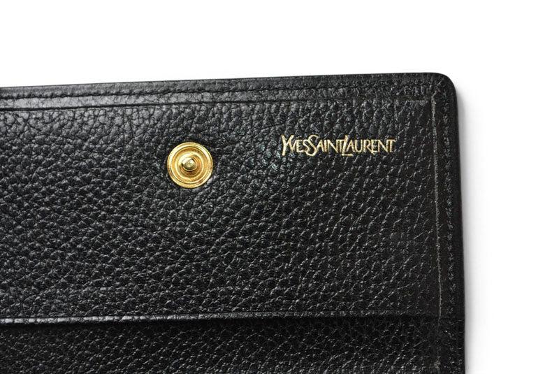イヴ サンローラン YSL キーケース ヴィンテージ Yves Saint Laurent レザーブラック/ゴールド【中古】
