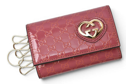 グッチ キーケース/キーホルダー GUCCI 6連 ラブリー 257217 ハートシェープ/インターロッキングG ダスティピンク レディース【中古】
