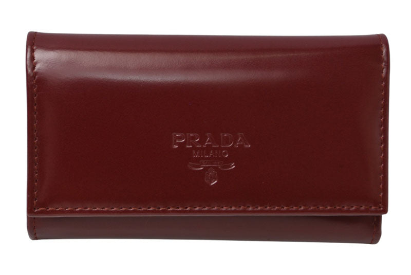 プラダ キーケース/キーホルダー PRADA 6連 レザー ボルドー ワインレッド ロゴ刻印 レディース メンズ 【中古】