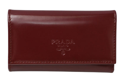 プラダ キーケース/キーホルダー PRADA 6連 レザー ボルドー ワインレッド ロゴ刻印 レディース メンズ 【中古】