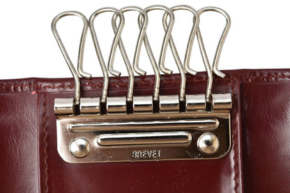 プラダ キーケース/キーホルダー PRADA 6連 レザー ボルドー ワインレッド ロゴ刻印 レディース メンズ 【中古】