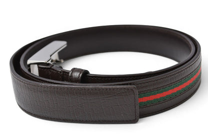 グッチ ベルト サイズ95 レザー GUCCI シェリーライン ダークブラウン グリーン/レッド 114966【中古】