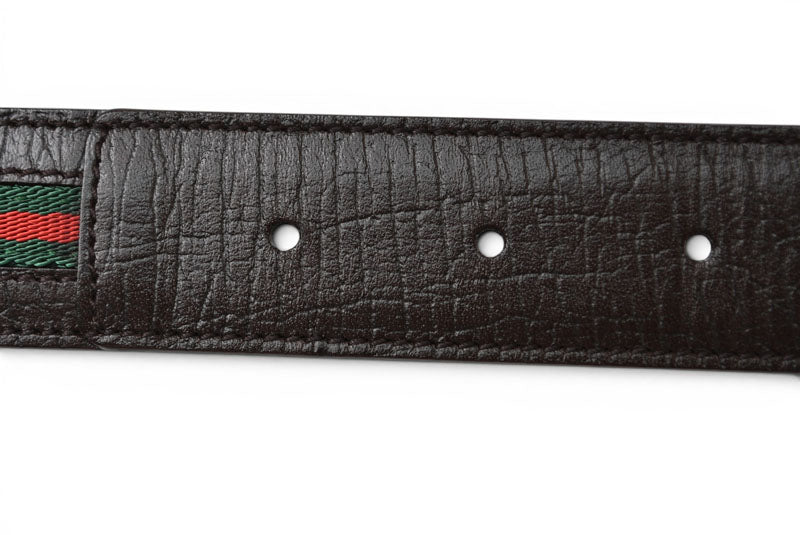 グッチ ベルト サイズ95 レザー GUCCI シェリーライン ダークブラウン グリーン/レッド 114966【中古】
