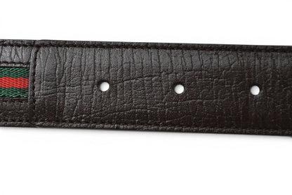 グッチ ベルト サイズ95 レザー GUCCI シェリーライン ダークブラウン グリーン/レッド 114966【中古】