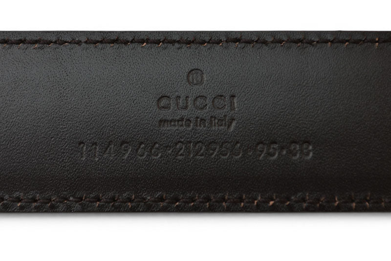 グッチ ベルト サイズ95 レザー GUCCI シェリーライン ダークブラウン グリーン/レッド 114966【中古】
