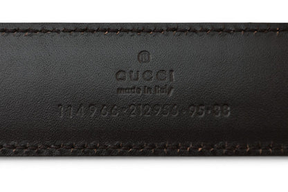 グッチ ベルト サイズ95 レザー GUCCI シェリーライン ダークブラウン グリーン/レッド 114966【中古】