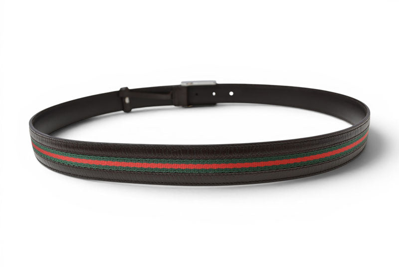 グッチ ベルト サイズ95 レザー GUCCI シェリーライン ダークブラウン グリーン/レッド 114966【中古】