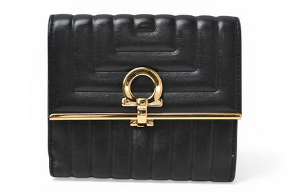 サルヴァトーレフェラガモ 財布/三つ折 Salvatore Ferragamo 折財布 ガンチーニ/ブラック JI-22 C292【中古】