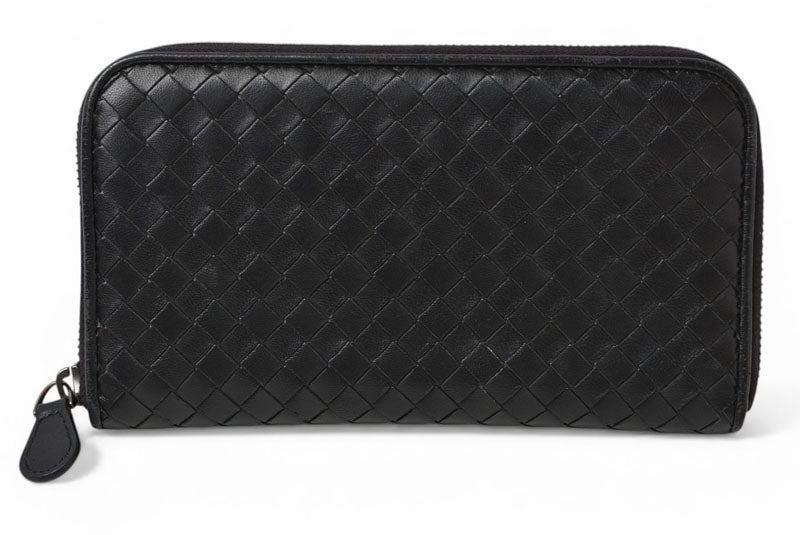 ボッテガヴェネタ 財布 BOTTEGA VENETA 長財布/ラウンドファスナー式 イントレチャート ブラック【中古】