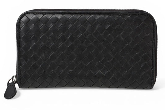 ボッテガヴェネタ 財布 BOTTEGA VENETA 長財布/ラウンドファスナー式 イントレチャート ブラック【中古】