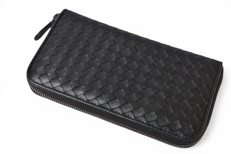 ボッテガヴェネタ 財布 BOTTEGA VENETA 長財布/ラウンドファスナー式 イントレチャート ブラック【中古】