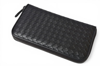 ボッテガヴェネタ 財布 BOTTEGA VENETA 長財布/ラウンドファスナー式 イントレチャート ブラック【中古】