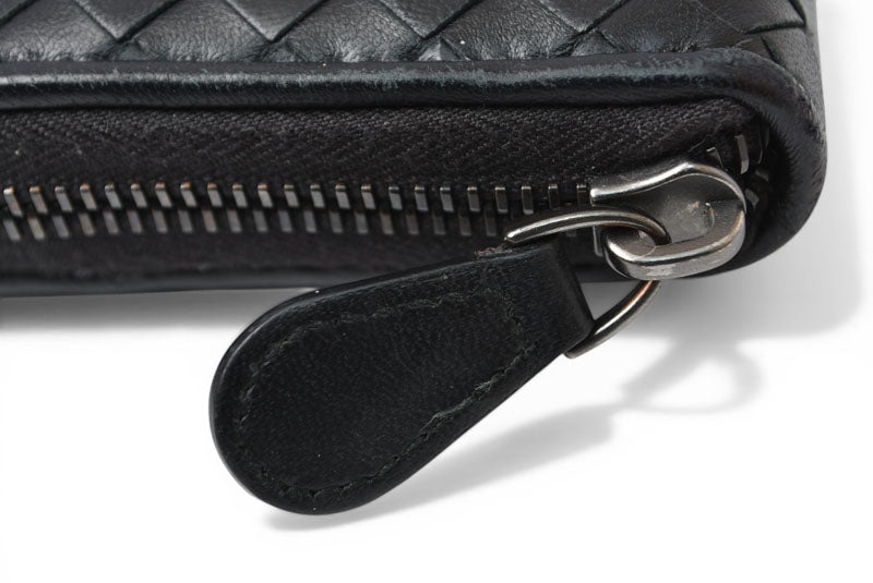 ボッテガヴェネタ 財布 BOTTEGA VENETA 長財布/ラウンドファスナー式 イントレチャート ブラック【中古】