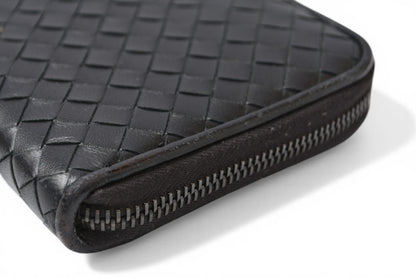 ボッテガヴェネタ 財布 BOTTEGA VENETA 長財布/ラウンドファスナー式 イントレチャート ブラック【中古】