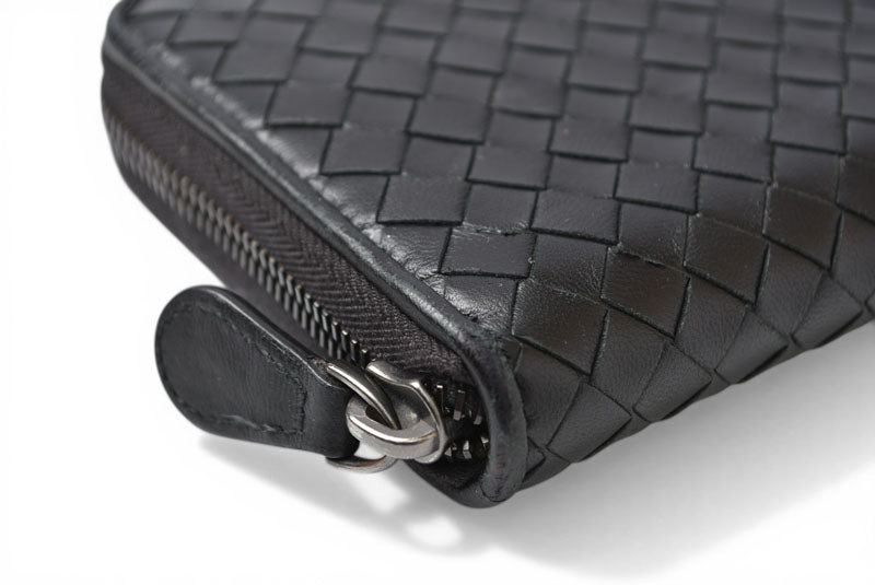ボッテガヴェネタ 財布 BOTTEGA VENETA 長財布/ラウンドファスナー式 イントレチャート ブラック【中古】