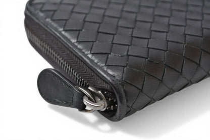 ボッテガヴェネタ 財布 BOTTEGA VENETA 長財布/ラウンドファスナー式 イントレチャート ブラック【中古】