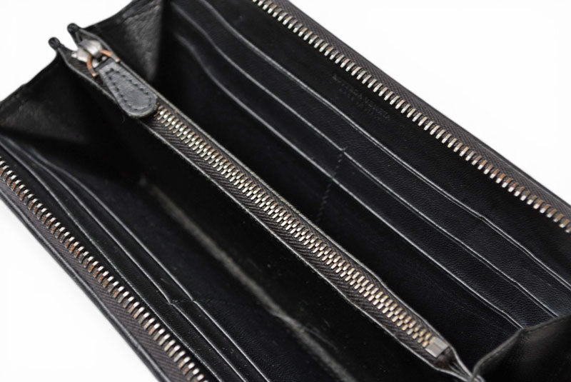 ボッテガヴェネタ 財布 BOTTEGA VENETA 長財布/ラウンドファスナー式 イントレチャート ブラック【中古】