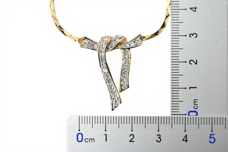 ジバンシィ ネックレス ヴィンテージ GIVENCHY/ジバンシー チョーカー リボン ラインストーン Gロゴ ゴールド レディース【中古】