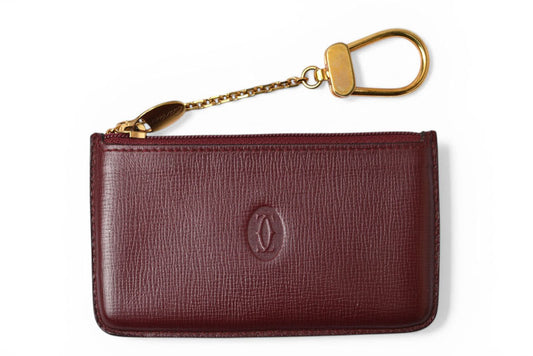 カルティエ コインケース/キーポーチ ヴィンテージ Cartier マスト ドゥ カルティエ ボルドー チェーン付【中古】