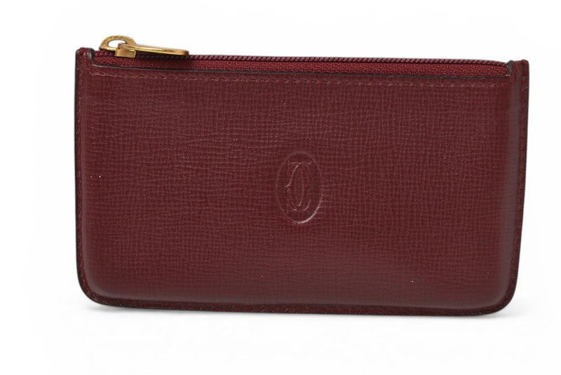 カルティエ コインケース/キーポーチ ヴィンテージ Cartier マスト ドゥ カルティエ ボルドー チェーン付【中古】