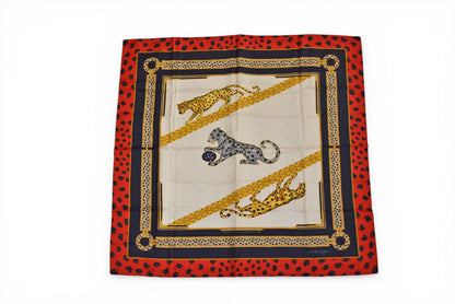 カルティエ シルク スカーフ マスト ドゥ カルティエ ヒョウ柄/レオパード レッド/ホワイト レディース Cartier【中古】