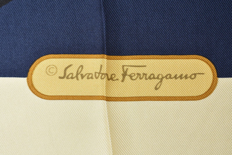 サルヴァトーレフェラガモ スカーフ Salvatore Ferragamo スカーフ アニマルモチーフ ヒョウ柄 ネイビー/クリーム【中古】