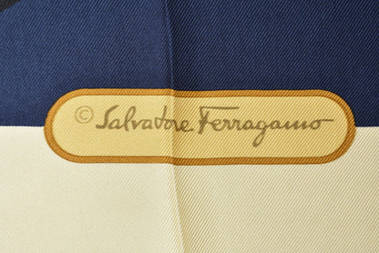 サルヴァトーレフェラガモ スカーフ Salvatore Ferragamo スカーフ アニマルモチーフ ヒョウ柄 ネイビー/クリーム【中古】