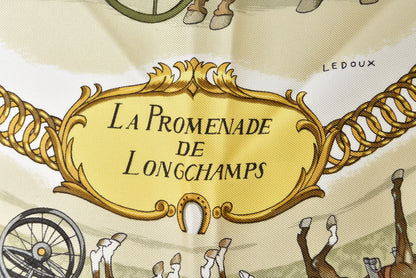 エルメス スカーフ カレ90 ロンシャンへの散歩 LA PROMENADE DE LONGCHAMPS シルク100％ ライトピンク ヴィンテージ レディース HERMES【中古】