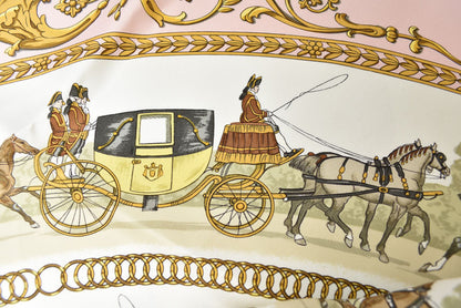 エルメス スカーフ カレ90 ロンシャンへの散歩 LA PROMENADE DE LONGCHAMPS シルク100％ ライトピンク ヴィンテージ レディース HERMES【中古】