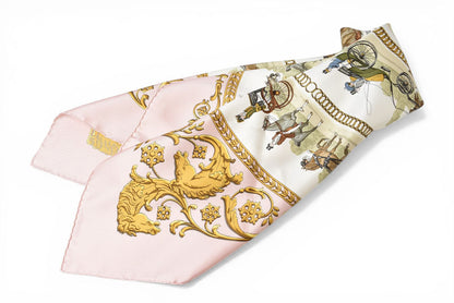 エルメス スカーフ カレ90 ロンシャンへの散歩 LA PROMENADE DE LONGCHAMPS シルク100％ ライトピンク ヴィンテージ レディース HERMES【中古】