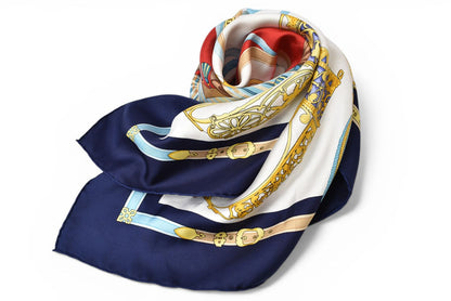 エルメス スカーフ カレ90 LES MUSEROLLES/鼻革 HERMES シルク100％ ネイビー/ホワイト【中古】