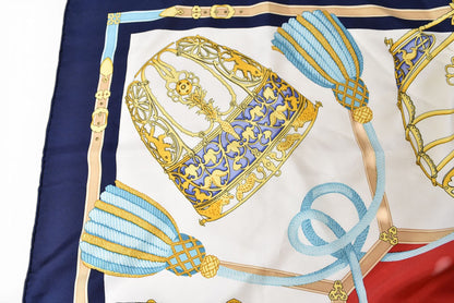 エルメス スカーフ カレ90 LES MUSEROLLES/鼻革 HERMES シルク100％ ネイビー/ホワイト【中古】
