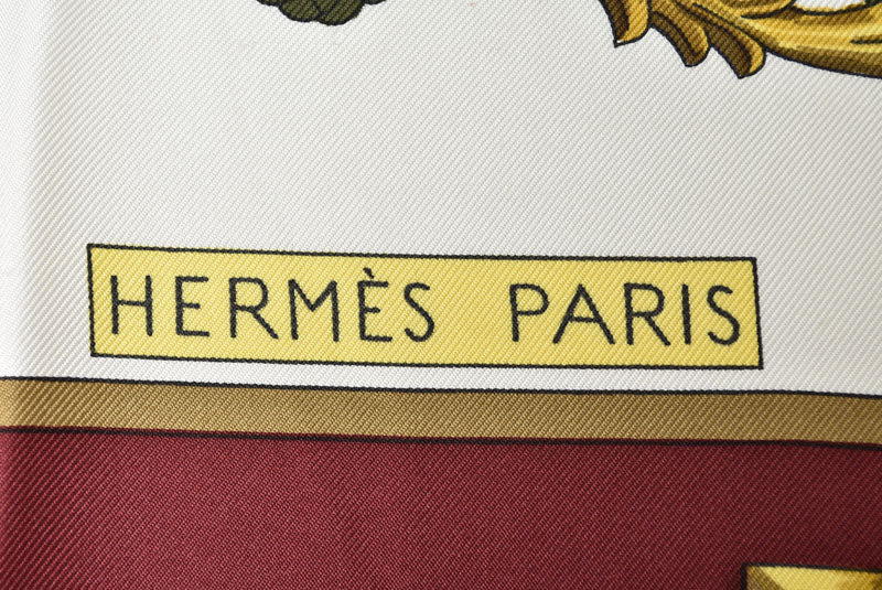 エルメス スカーフ カレ90 Les Cles レ・クレ/鍵柄 HERMES シルク100％ ボルドー/ホワイト ヴィンテージ【中古】