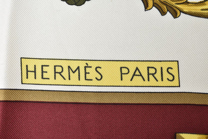 エルメス スカーフ カレ90 Les Cles レ・クレ/鍵柄 HERMES シルク100％ ボルドー/ホワイト ヴィンテージ【中古】