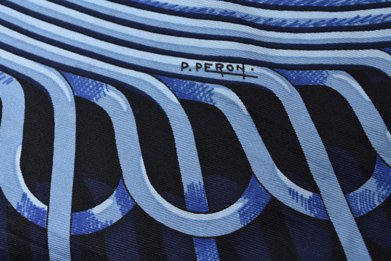 エルメス スカーフ カレ90 オルタネーター/Alternateur HERMES シルク100％ ブルーマルチ【中古】