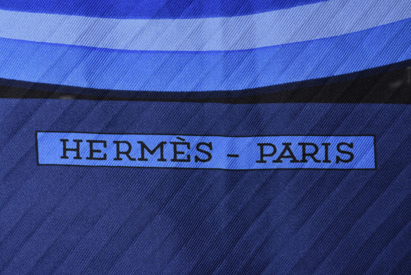 エルメス スカーフ カレ90 オルタネーター/Alternateur HERMES シルク100％ ブルーマルチ【中古】